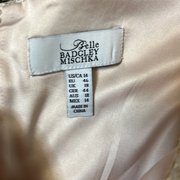 Belle Badgley Mischka Cream Gold Sleeveless Embroidered Lace Style Dress… - Picture 9 of 15